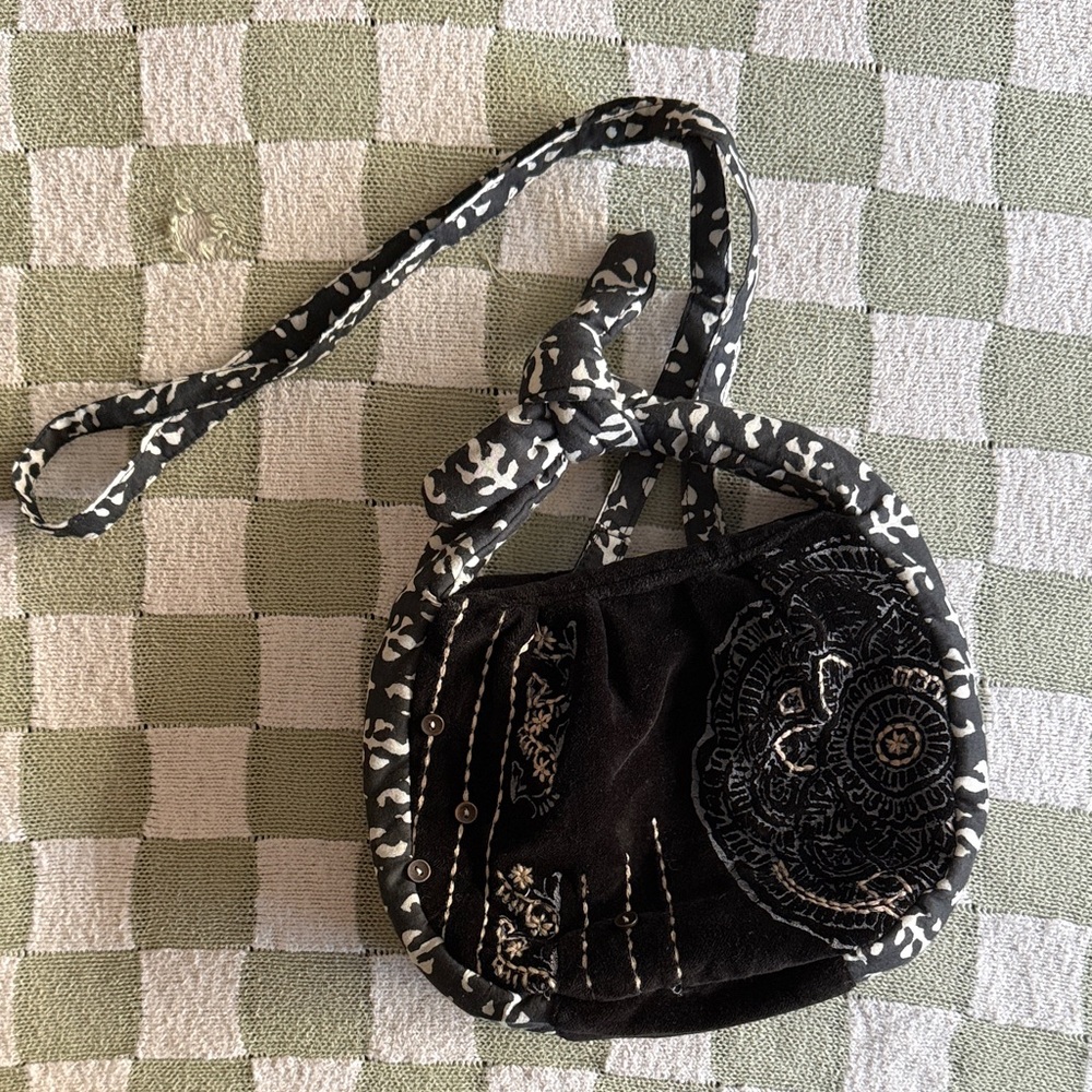 Free People Black and White Embroidered Crossbody Bag